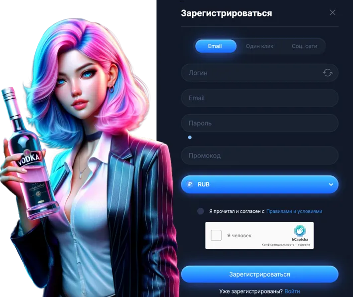 Регистрация в Vodka Casino
